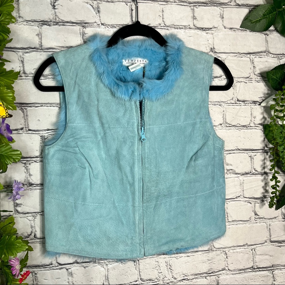 'NWT Vintage Designer Rabbit Fur Vest  Genuine Leather Size Small - Picture 2 of 16